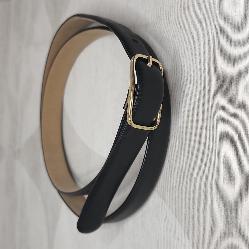 Babaton Thin Black Leather Belts Gold Buckle L 32-36"